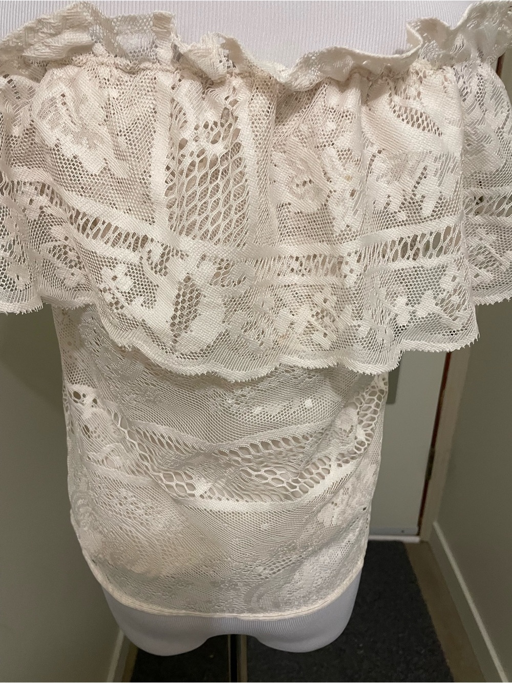 Lace Off-Shoulder Women’s Top in Cream - Picture 5 of 7
